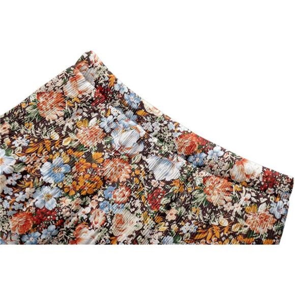 Women's Chiffon Elastic High Waist Maxi Skirts Coffee Floral - Picture 3 of 6